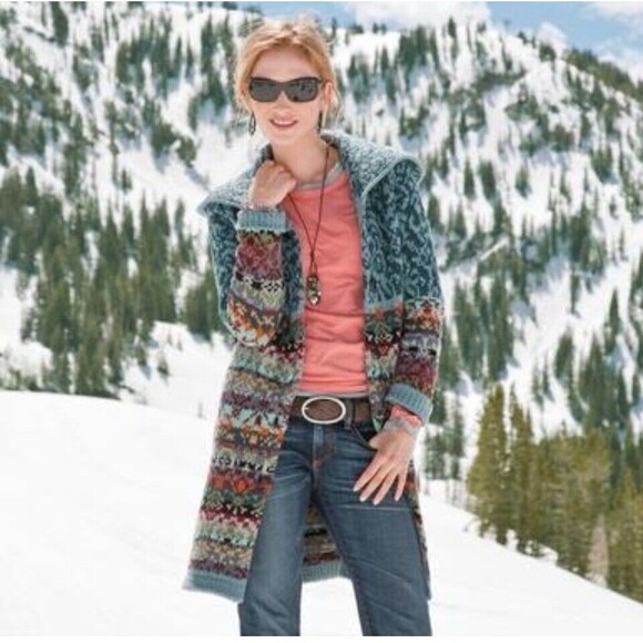 Sundance Sweaters - Sundance Copenhagen Lambs Wool Faire Isle  Cabin Core Heavyweight Cardigan, Sz S